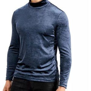 INC Men's Dominic Velvet Turtleneck Party Sweater, Navy Blue Size L